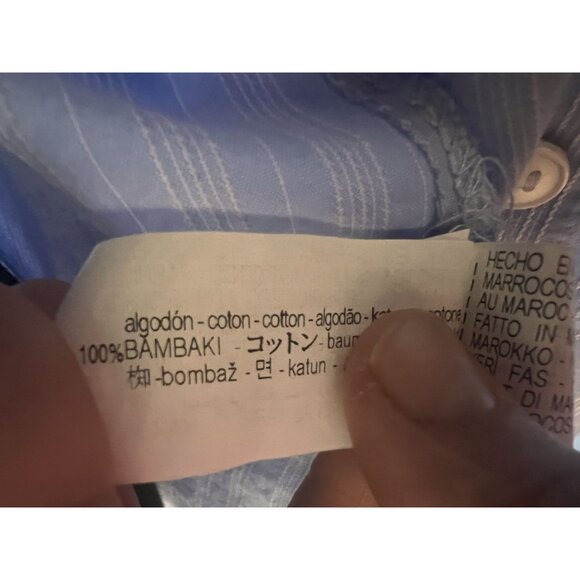 ZARA Striped Long-Sleeve Shirt Women M Blue /White With Back Button nautical - Picture 7 of 9